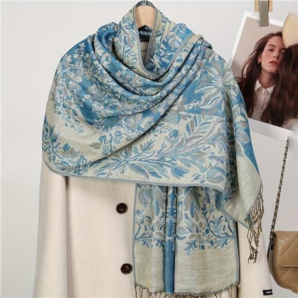 Silky Paisley Pashmina Shawl Scarf-Women's Soft Double-side Jacquard - Picture 4 of 6